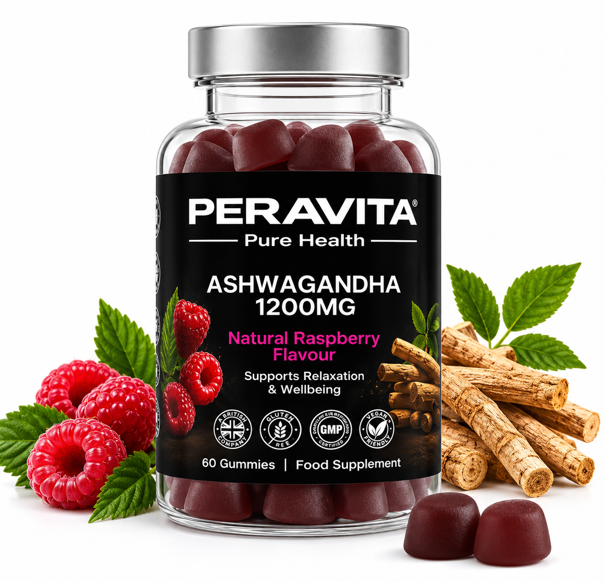 Ashwagandha 1200mg Raspberry Gummies | 60 by PERAVITA