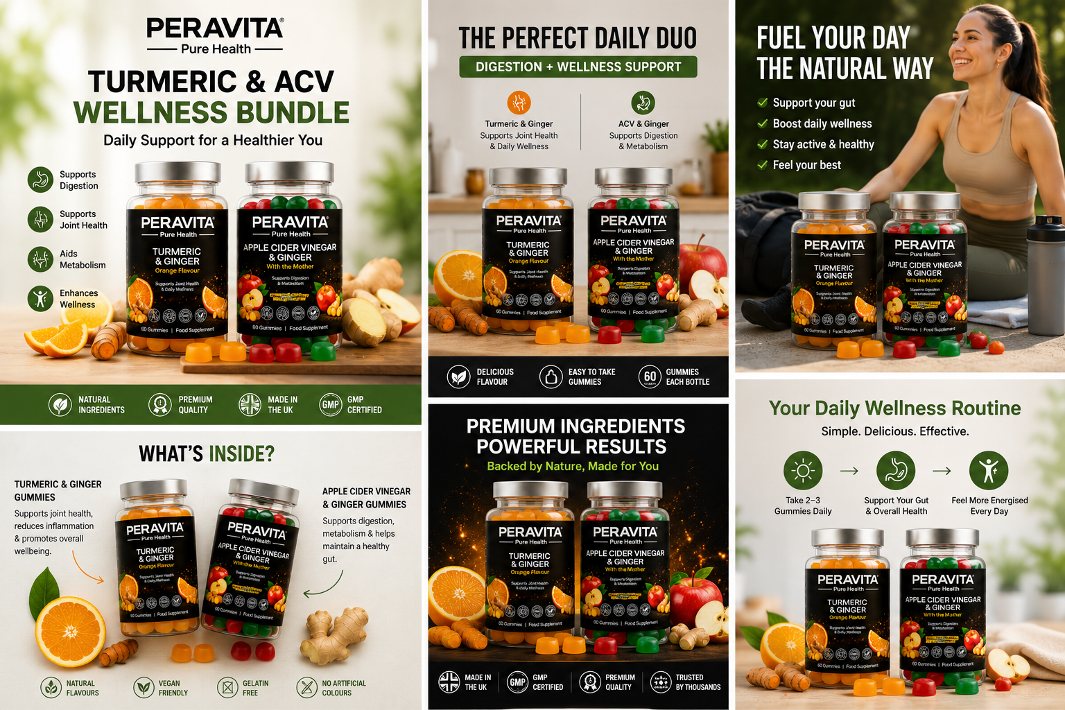 Apple Cider Vinegar & Turmeric Gummies Bundle | Digestion, Gut Health & Daily Wellness Support | PERAVITA