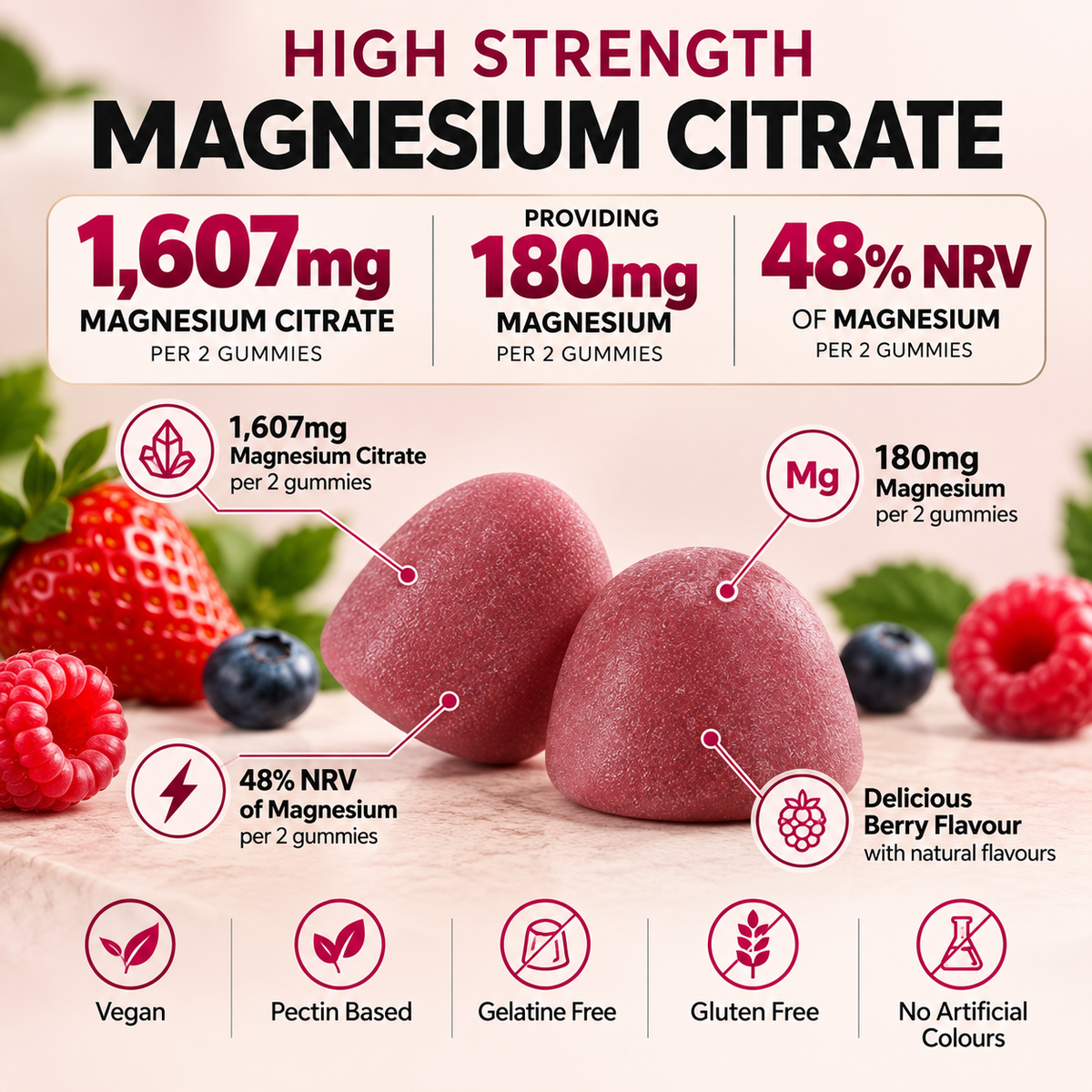 Magnesium Citrate Gummies 180mg Magnesium | 60 by PERAVITA