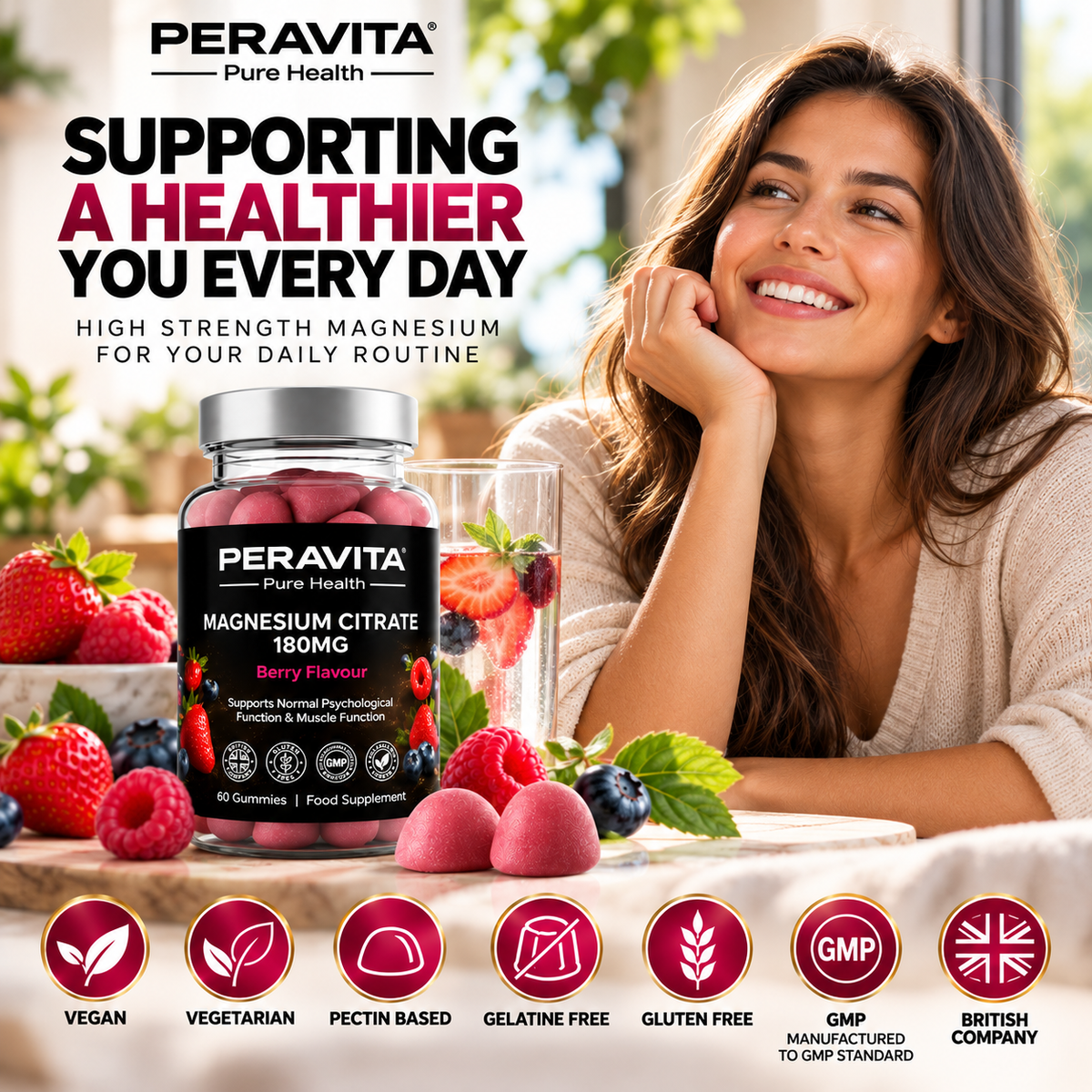 Magnesium Citrate Gummies 180mg Magnesium | 60 by PERAVITA
