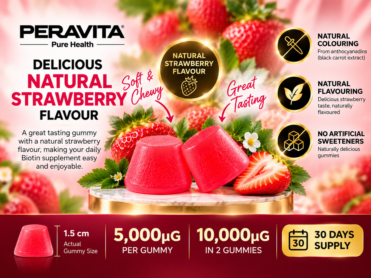 Biotin 10,000µg Strawberry Gummies | 60 by PERAVITA