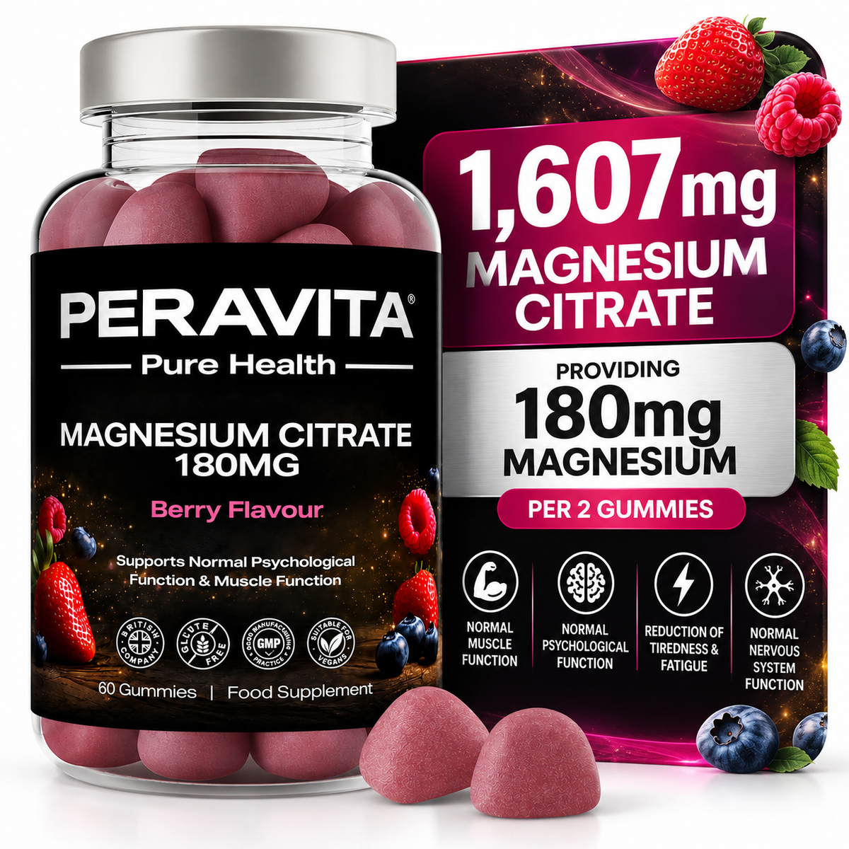 Magnesium Citrate Gummies 180mg Magnesium | 60 by PERAVITA