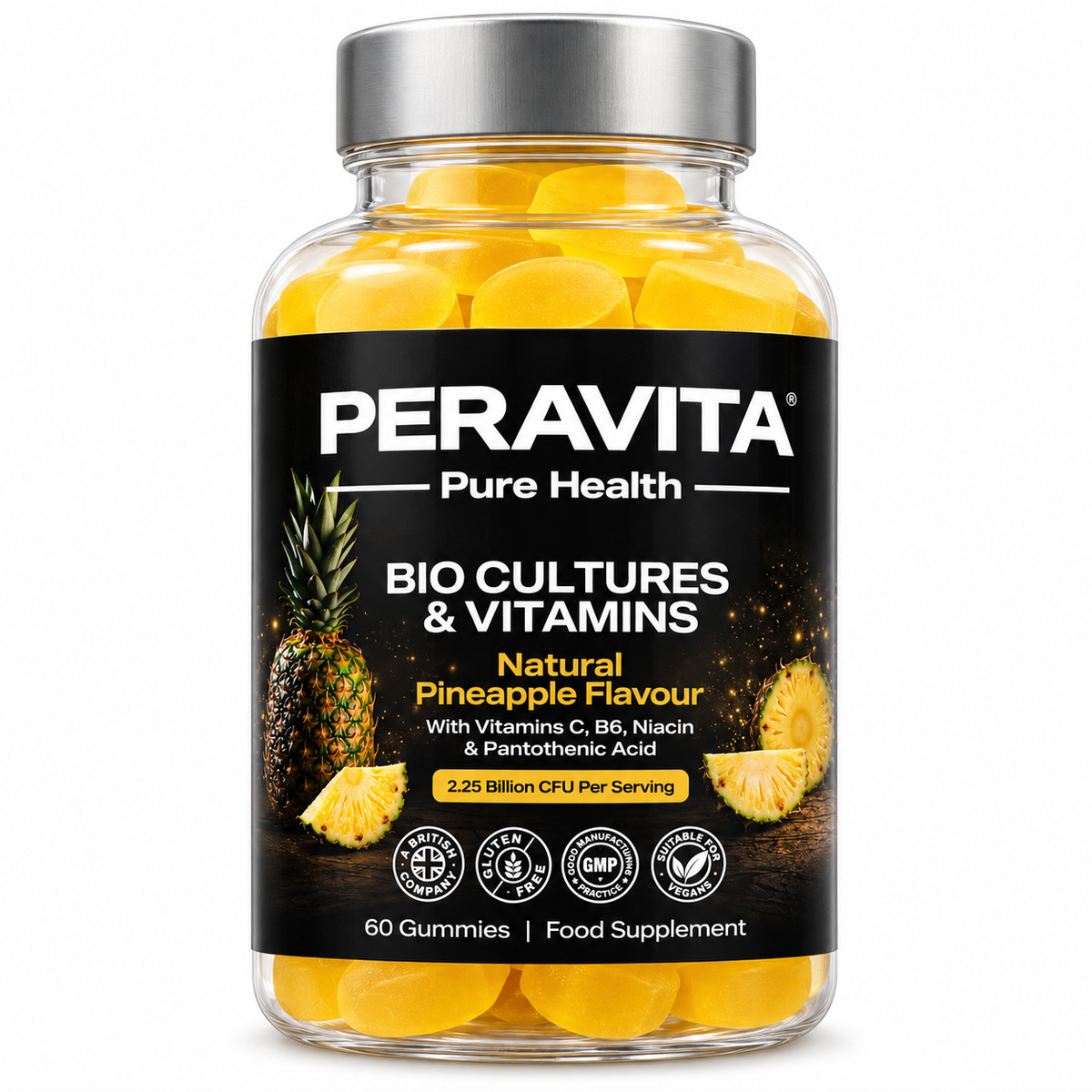 Bio Cultures + Vitamins Pineapple Gummies | 60 by PERAVITA
