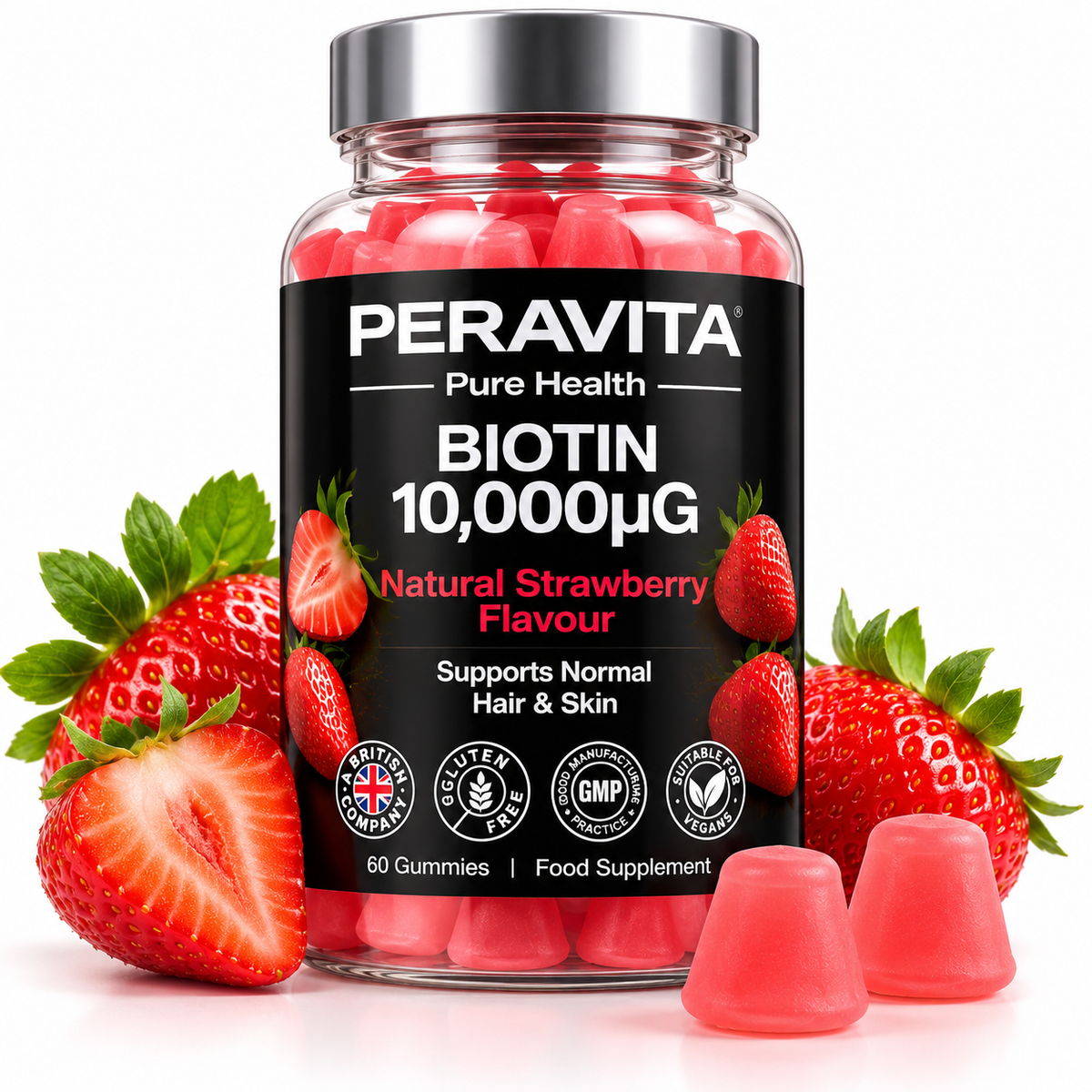 Biotin 10,000µg Strawberry Gummies | 60 by PERAVITA