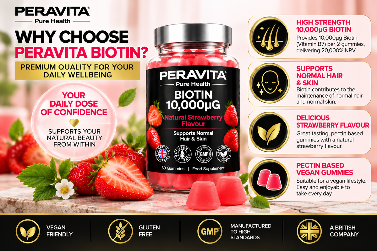 Biotin 10,000µg Strawberry Gummies | 60 by PERAVITA