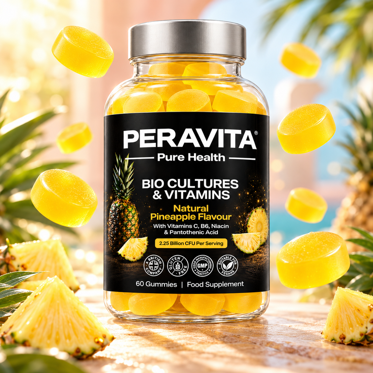 Bio Cultures + Vitamins Pineapple Gummies | 60 by PERAVITA