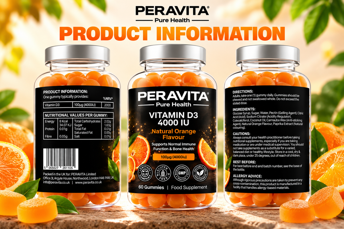 Vitamin D3 4000 IU Gummies | 60 Gummies by PERAVITA