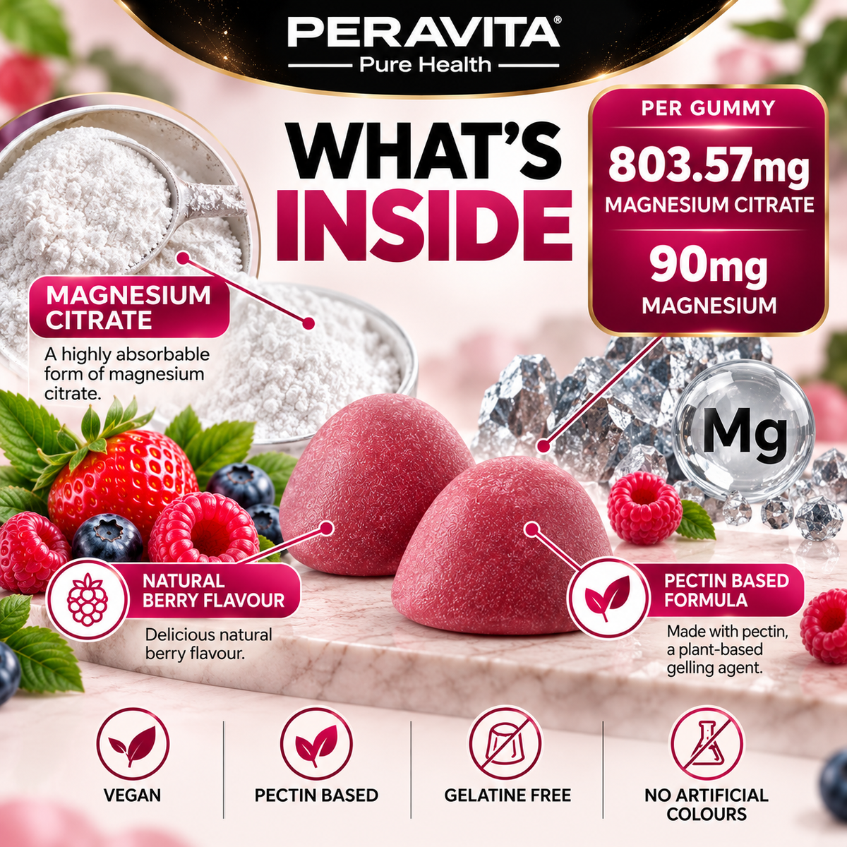 Magnesium Citrate Gummies 180mg Magnesium | 60 by PERAVITA